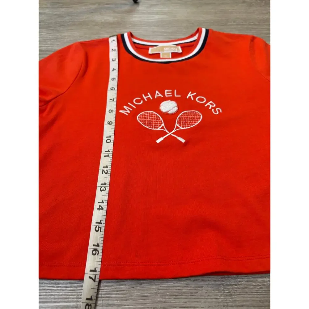 Michael Kors 2025 Sporty Tennis‎ Preppy Cropped Ringer Tee XS Casual Red Shirt